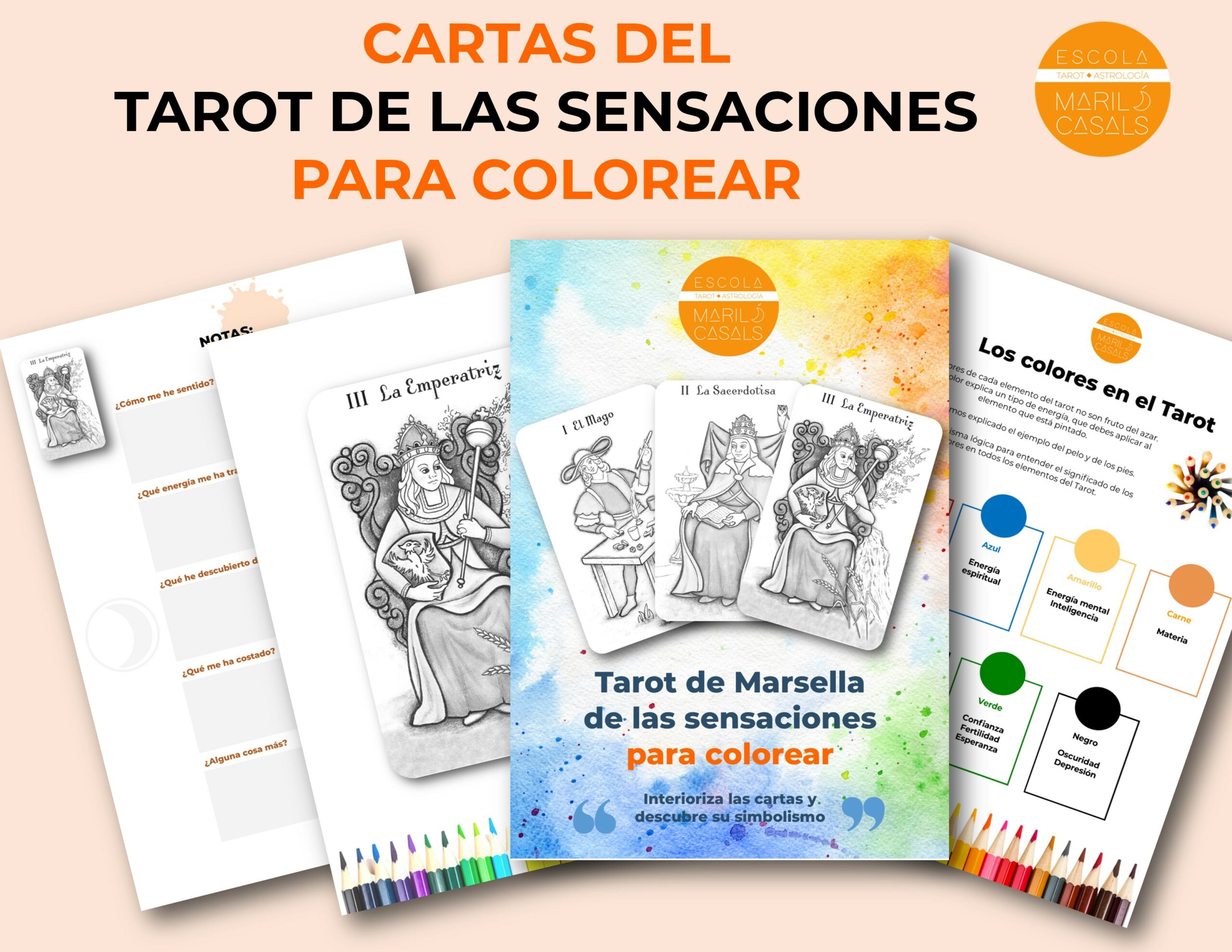 Cartas del Tarot de las Sensaciones para colorear + hojas de notas para  cada carta – Escola Mariló Casals